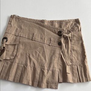 Tan Mini Skirt with Pleated Hem